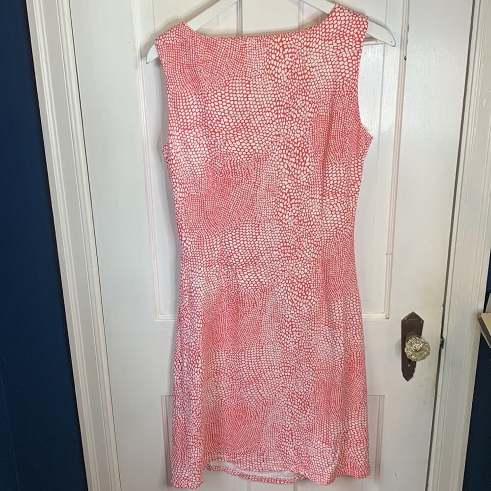 J. McLaughlin Red White Print MIDI Sleeveless Ruched Dress W-721 Sz L - Picture 7 of 8